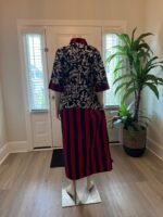 African Ankara Mixed Pattern V Neck Double Pocket Kaftan Style Dress - Image 4