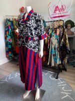 African Ankara Mixed Pattern V Neck Double Pocket Kaftan Style Dress - Image 5