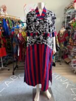 African Ankara Mixed Pattern V Neck Double Pocket Kaftan Style Dress - Image 7