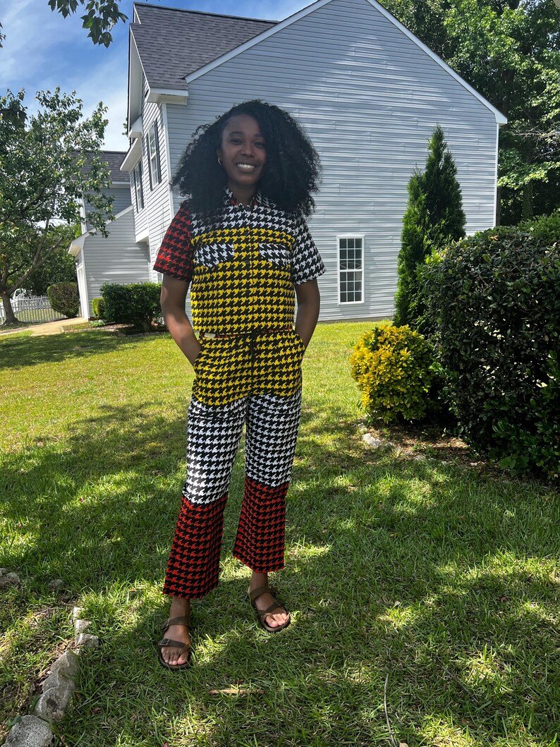 African Print Ankara Cropped Top 2p Pant Set - Image 1