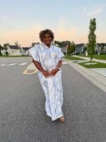 White  African Damask Brocade Maxi Dress: Bubu Boubou Style - Image 11