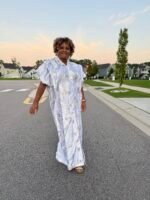 White  African Damask Brocade Maxi Dress: Bubu Boubou Style - Image 12