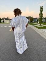 White  African Damask Brocade Maxi Dress: Bubu Boubou Style - Image 13