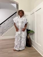 White  African Damask Brocade Maxi Dress: Bubu Boubou Style - Image 3
