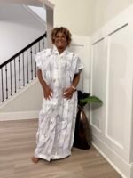 White  African Damask Brocade Maxi Dress: Bubu Boubou Style - Image 9