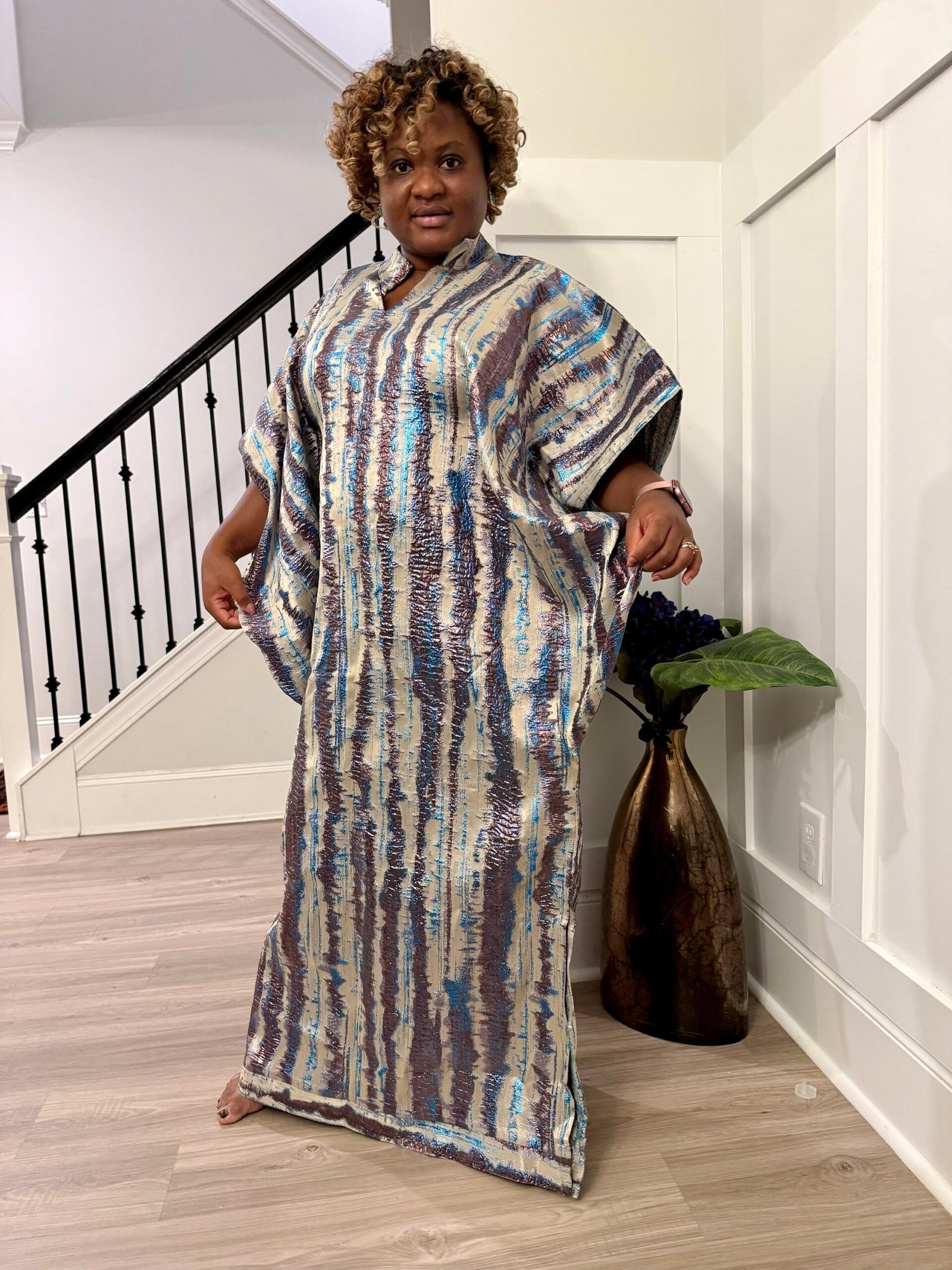 Luxury African Damask Brocade Bubu Maxi Dress - Image 1