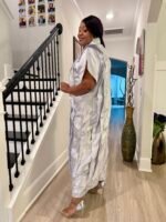 White  African Damask Brocade Maxi Dress: Bubu Boubou Style - Image 8