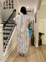White  African Damask Brocade Maxi Dress: Bubu Boubou Style - Image 7