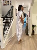 White  African Damask Brocade Maxi Dress: Bubu Boubou Style - Image 6