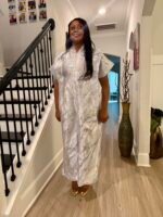 White  African Damask Brocade Maxi Dress: Bubu Boubou Style