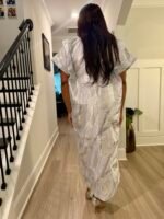 White  African Damask Brocade Maxi Dress: Bubu Boubou Style - Image 2
