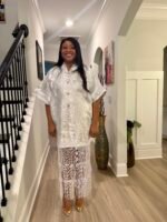 White Brocade African Maxi Dress: Modern Bubu Boubou Gown - Image 4
