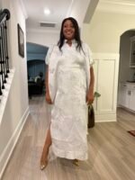 White Brocade African Maxi Dress: Modern Bubu Boubou Gown - Image 6